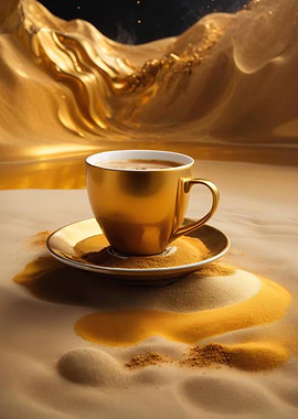 Golden Coffee Cup Surreal Landscape