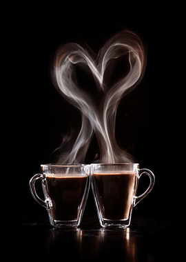 Two cups of coffee with heart