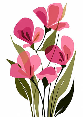 Pink Floral Illustration on White Background