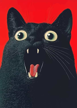 Surprised Black Cat Portrait