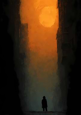 Urban Solitude Figure in Cityscape