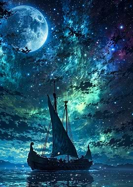 Sailing Ship Under a Starry Sky