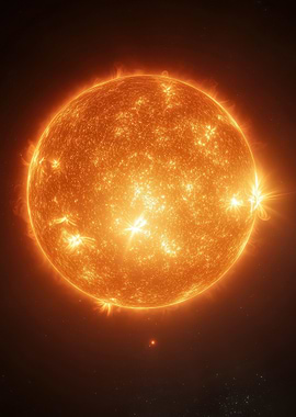 Solar Star and Fiery Flare in Space: Celestial Energy Glow