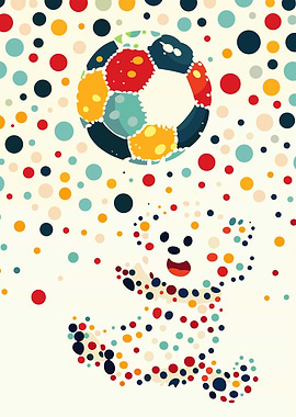 Colorful Dog and Ball Dot Art
