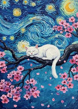 Cat Nap Under Starry Night