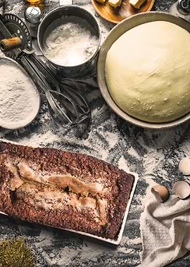 Baking Ingredients and Cake Preparation