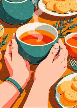 Tea Time Still Life Illustration