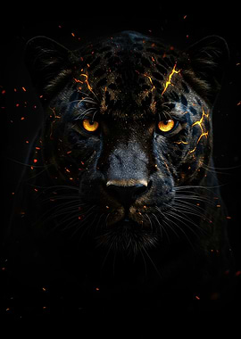 Fiery Black Panther Portrait