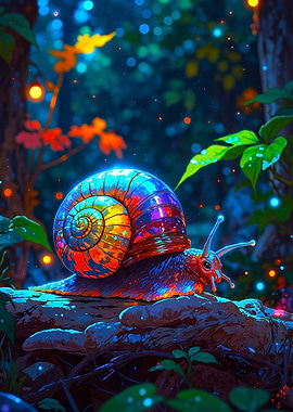 Colorful Snail in Enchanted Forest