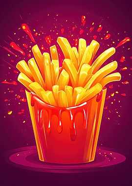 French Fries with Ketchup Illustration