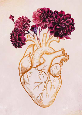 Anatomical Heart with Floral Arrangement