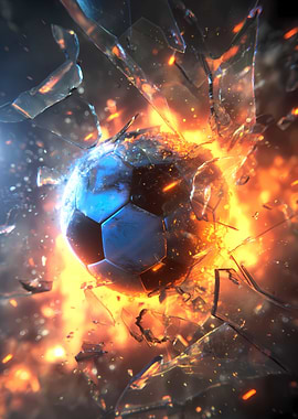 Fiery Soccer Ball Shattering Glass