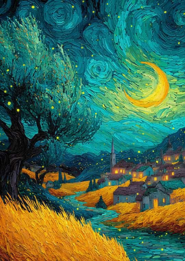 Starry Night Inspired Landscape Painting