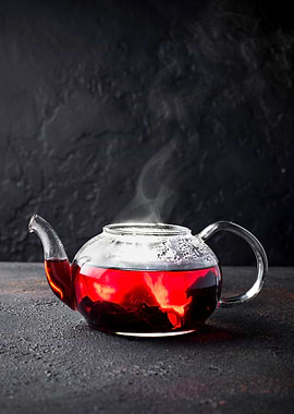 Glass Teapot with Red Tea