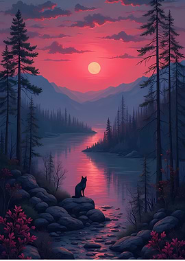 Wolf at Sunset Lake