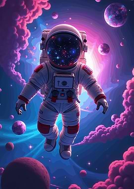 Psychedelic Astronaut Floating in a Neon Galaxy