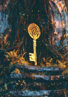 Ancient Golden Dungeon Key in Overgrown Ruins