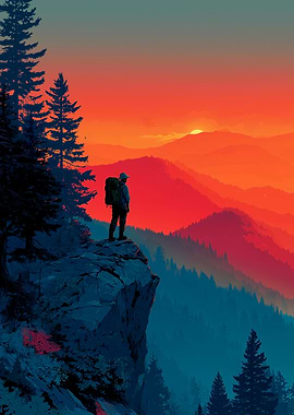 Hiker at Sunset Mountain Vista