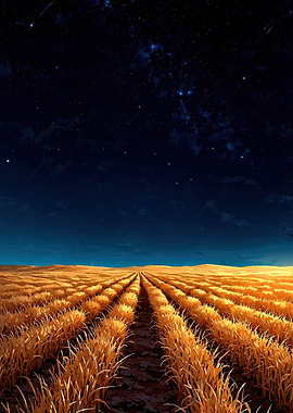 Wheat Field Under Starry Night Sky