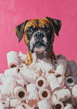 Boxer Dog in Toilet Paper Painting | Boxer Dog Toilet art