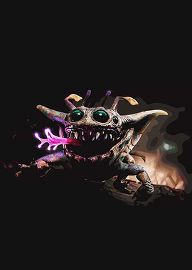 Colorful Alien Creature with Glowing Tongue