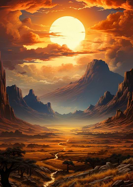 Golden Sunset Over Mountain Valley