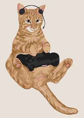 Gamer Cat with Controller and Headset