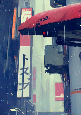 Cyberpunk Cityscape with Flying Vehicle