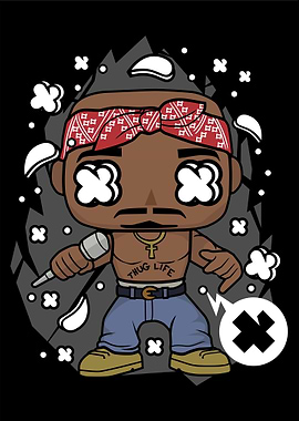 2Pac Cartoon Character with Microphone