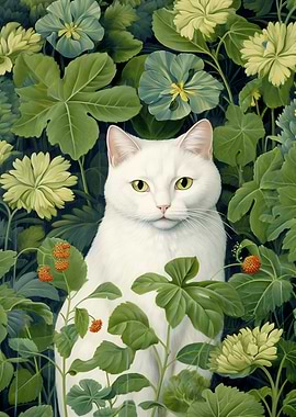 White Cat in a Garden
