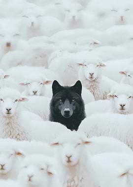 Black Wolf in Sheep's
