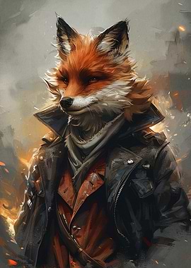 Anthropomorphic Fox in Leather Jacket