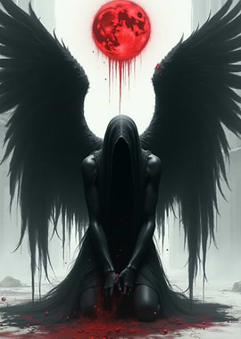Winged Figure Under Blood Moon