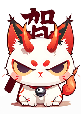 Cartoon Oni Cat Illustration
