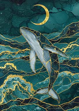Whale under the moon digital
