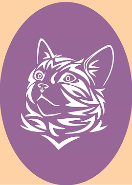 Stylized Cat Head in Oval Frame