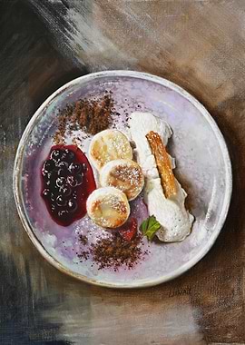 Pancakes with Berries and Cream Painting