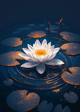 White Lotus Flower in Dark Water