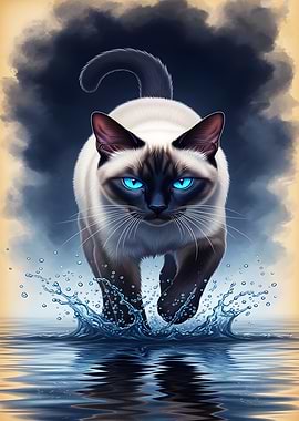 Siamese Cat Walking on Water