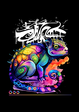 Colorful Chameleon with Graffiti Art