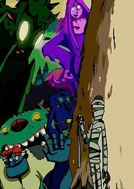 Cartoon Monsters in the Woods