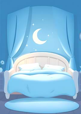 Blue Bedroom with Moon and Stars