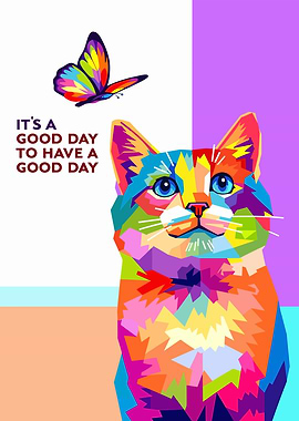 Colorful Cat and Butterfly Illustration