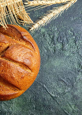 Fresh Bread with Wheat Stalks