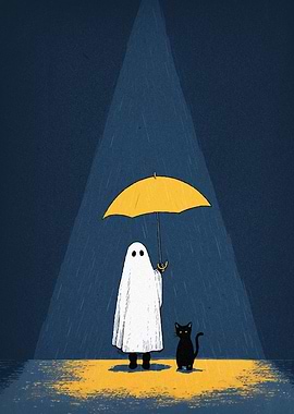 Ghost, Cat, and Yellow Umbrella