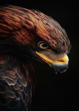 Golden Eagle Portrait on Black Background
