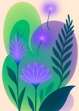 Abstract Floral Illustration with Purple Flowers