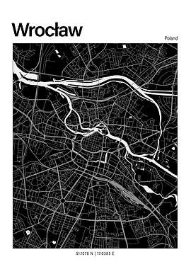 Wroclaw Black and White Map