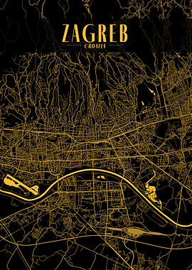 Zagreb Golden Map Art
