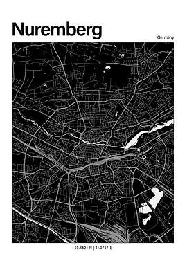 Nuremberg Black and White Map